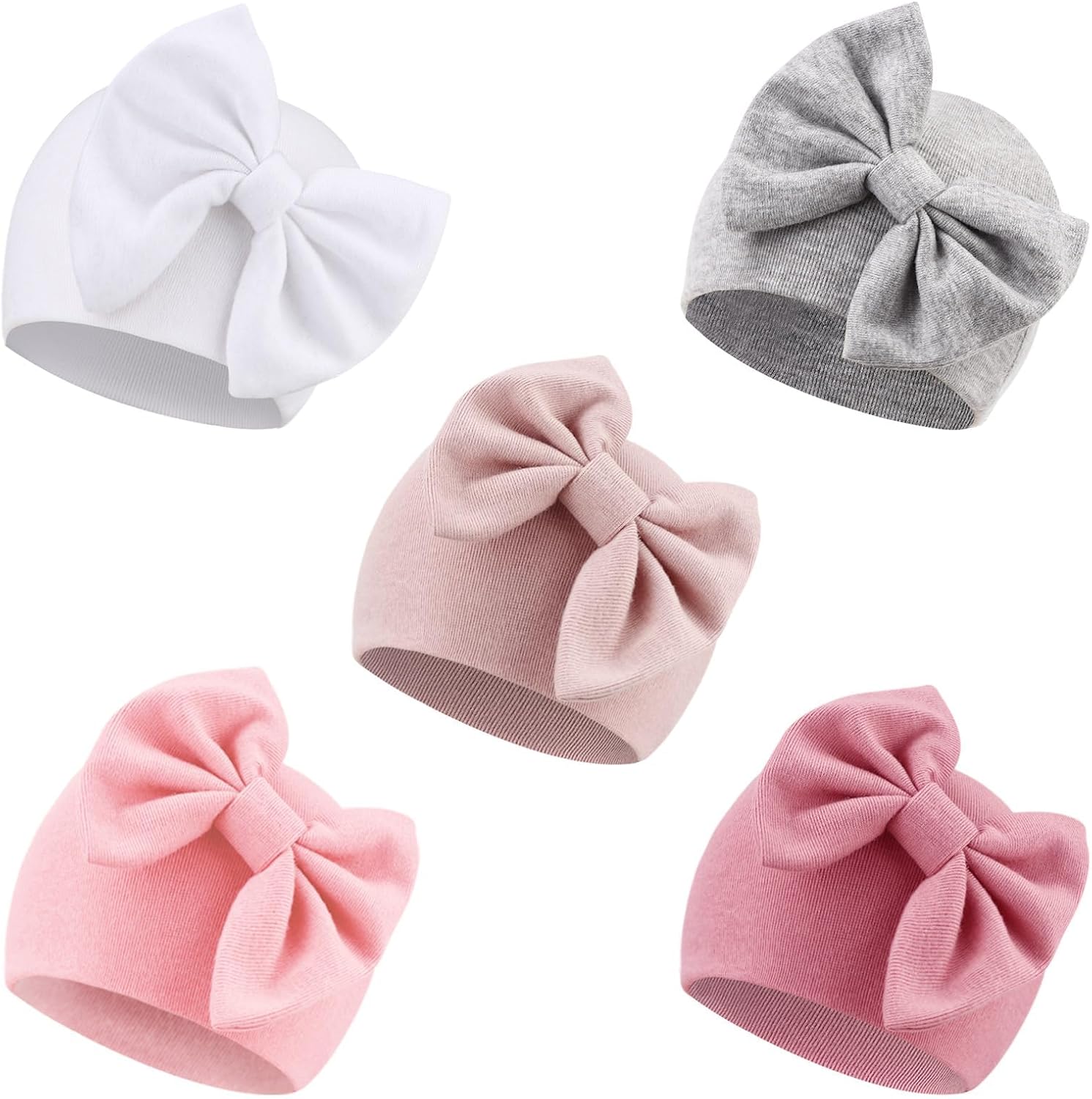 DRESHOW Newborn Baby Hats Hospital Hat Baby Cotton Beanie Infant Bow Hats for 6-24 Months