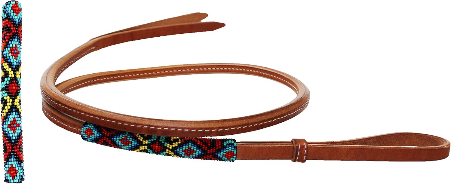 Horse Leather Western Saddle Tack Over and Under Beaded Whip 700RT04