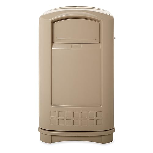 Miniatura 2 de Rubbermaid Commercial Products Plaza - Papelera con puertas batientes, 50 galones, color beige, papelera grande para exteriores, para estadios,