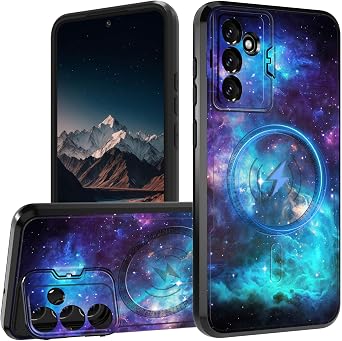 Magnetic for Samsung Galaxy A13 5G Case with Camera Cover Stand, Double Layer Rugged Durable Drop-Resistant Protection Cover Compatible with MagSafe Phone Case Galaxy A13 5G 6.5", Purple Galaxy