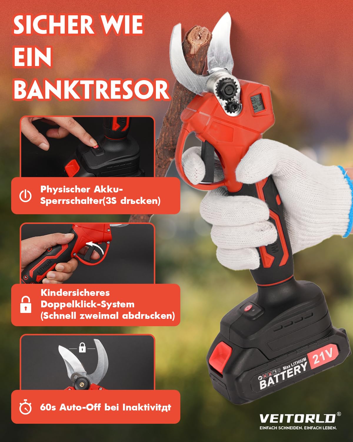 Eliofaneia Sécateur électrique Sans Fil, Diamètre De Coupe 40 Mm, Compatible Avec La Batterie Makita 18V, écran LCD, Moteur Sans Balais, Avec éclairage