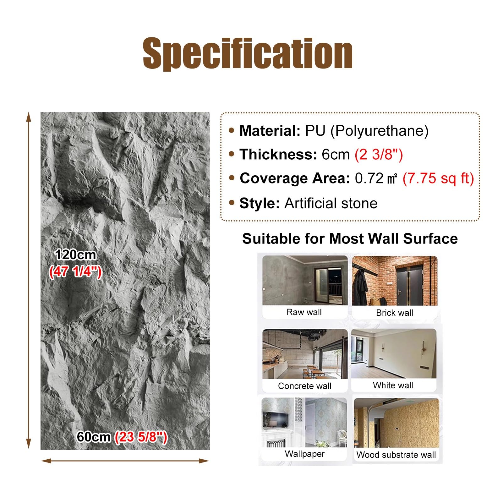 Pannello murale decorativo pannelli murali imitazione pietra grigia per soggiorno esterno, decorazione da parete 3D in PU, carta da parati decorativa per legno, rivestimento murale per interni (luce