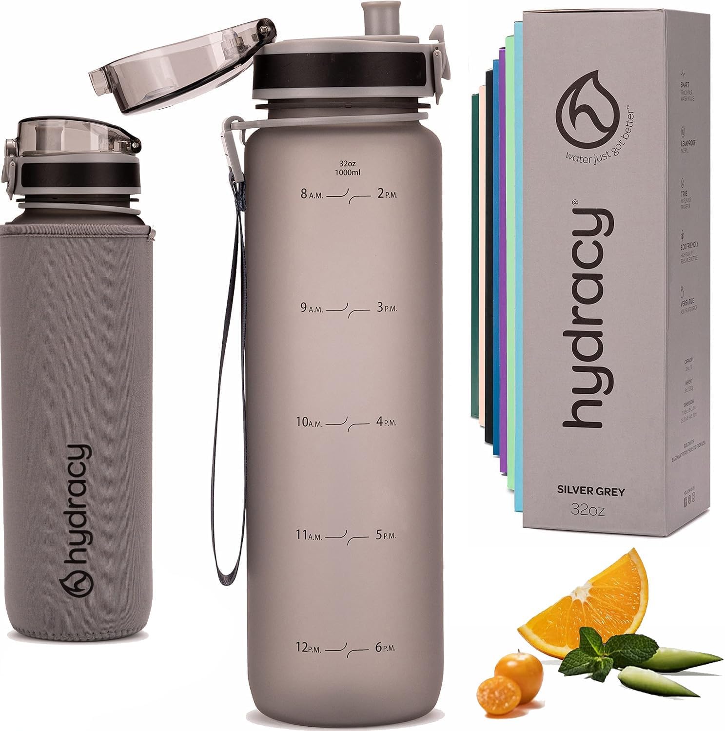 Motivational Water Bottle with Time Marker & Fruit Infuser 32 oz