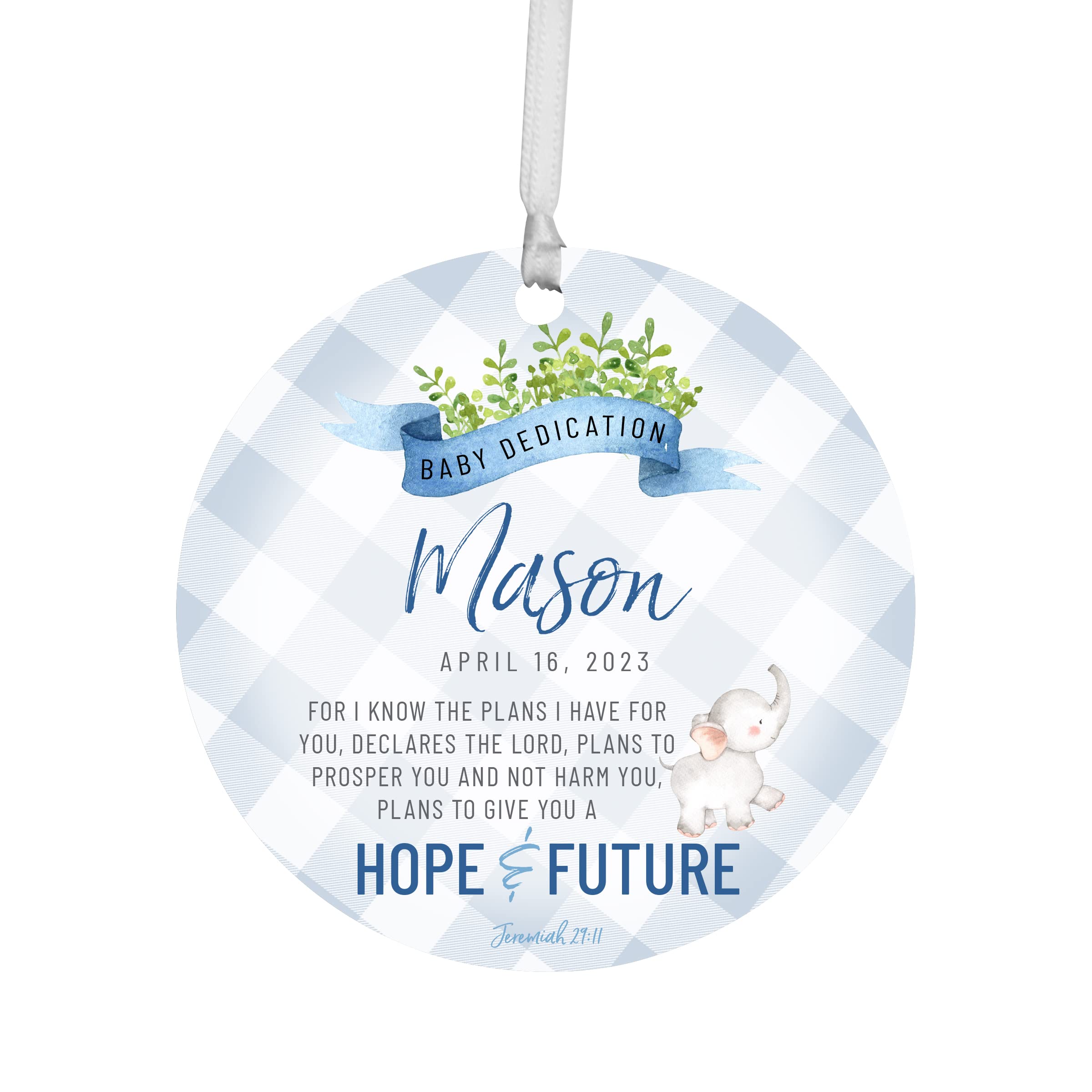 LifeSong Milestones Personalized Baby Dedication Round Hanging Ornament Ideas to Celebrate Life's Precious Moments for Newborn Baby Boy and Girl 3.75 inches