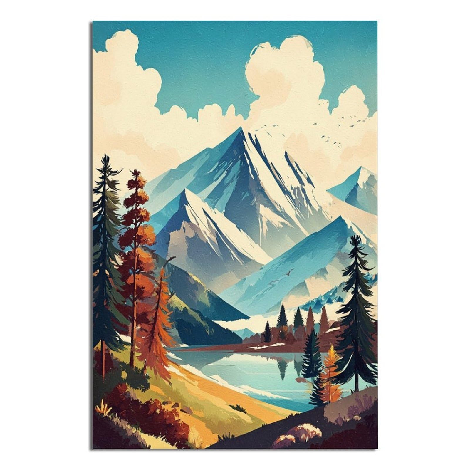 Bavarian Alps Poster 12x18inch(30x45cm) Vintage Watercolor Canvas Art