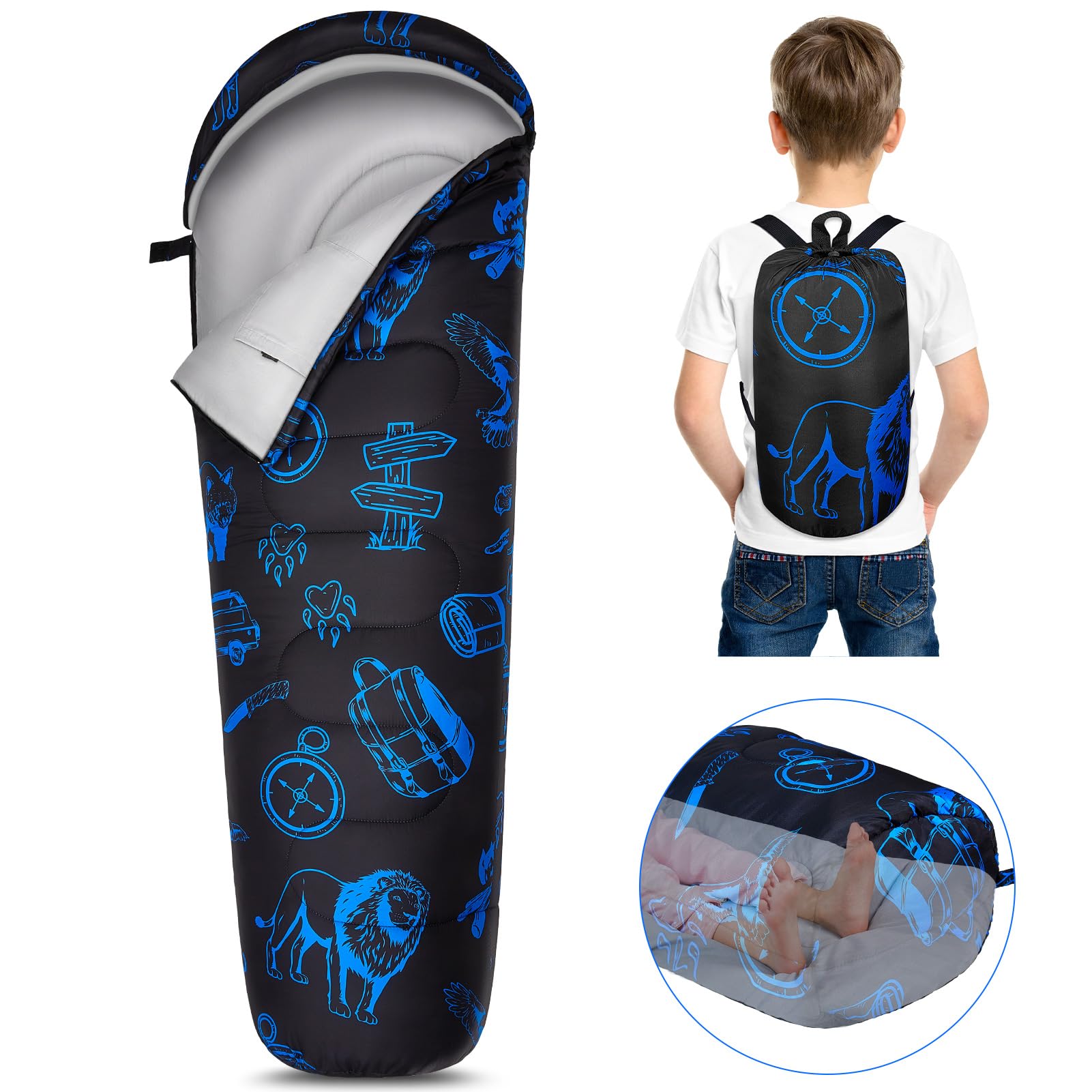 FIOBEE Kids Sleeping Bag for Girls Boys 3 Season Warm & Cool Weather Youth Camping Sleeping Bags with Backpacking Bag Waterproof for Traveling Hiking