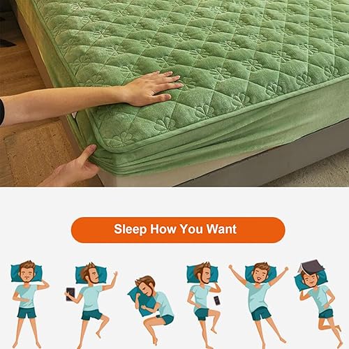 Miniatura 7 de QQXX Sábana bajera de franela de terciopelo, sábana bajera de forro polar acolchado ultrasuave, funda protectora de colchón de felpa de color sólido