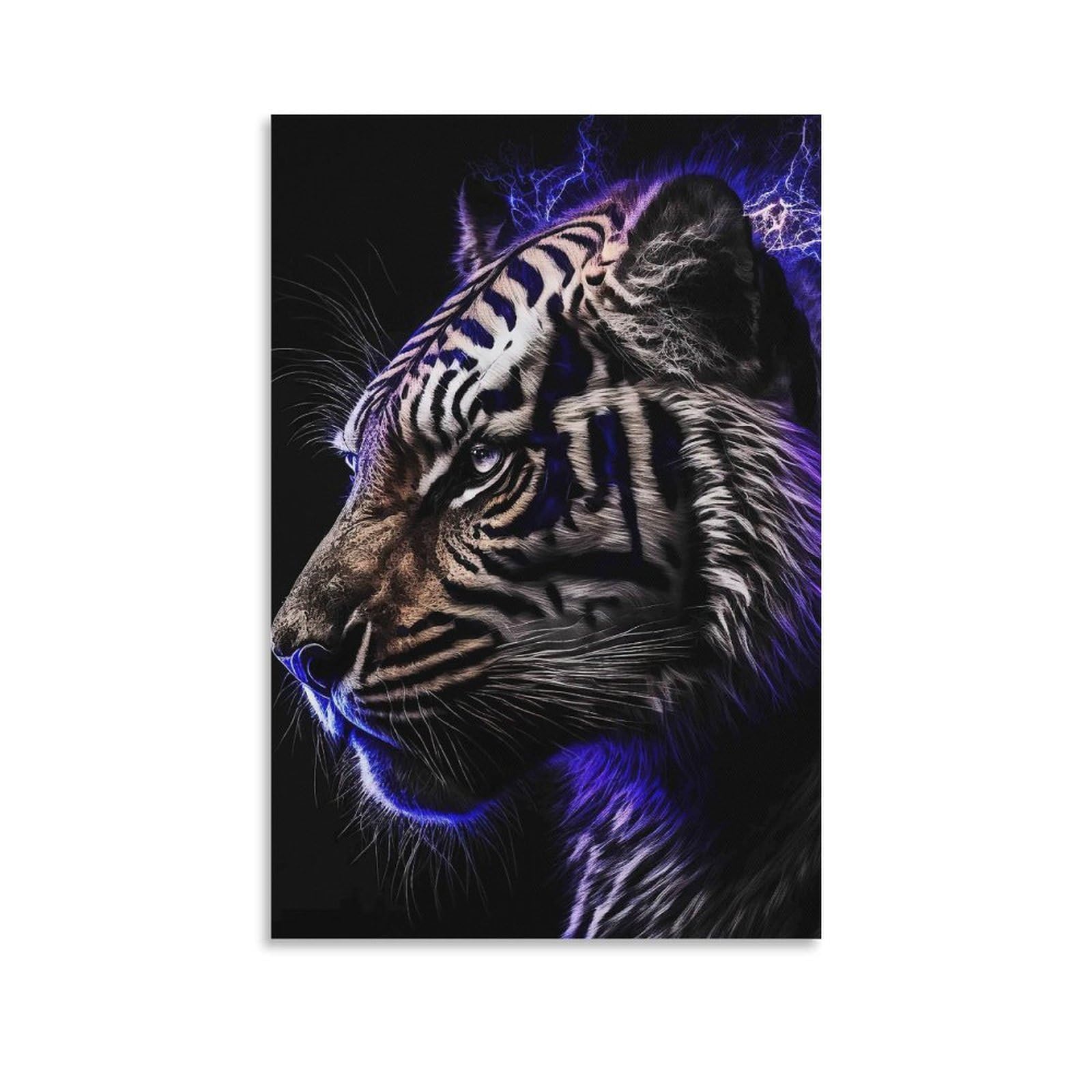 DHBANEIOK Electric Tiger Portrait Poster Artwork Canvas Prints Picture Modern Wall Art Picture Wall Hanging for Bedroom Living Room Decor 24x36inch(60x90cm)