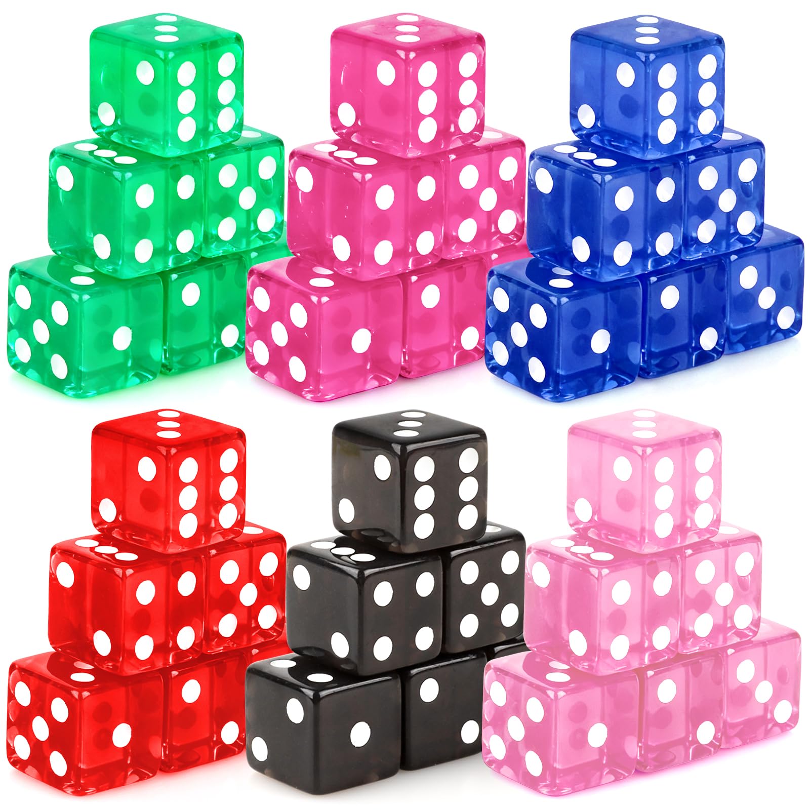 Hooqict Juego de 100 dados de casino estándar de 16 mm, dados de acrílico de 6 caras de colores para juegos de mesa (azul, verde, amarillo)