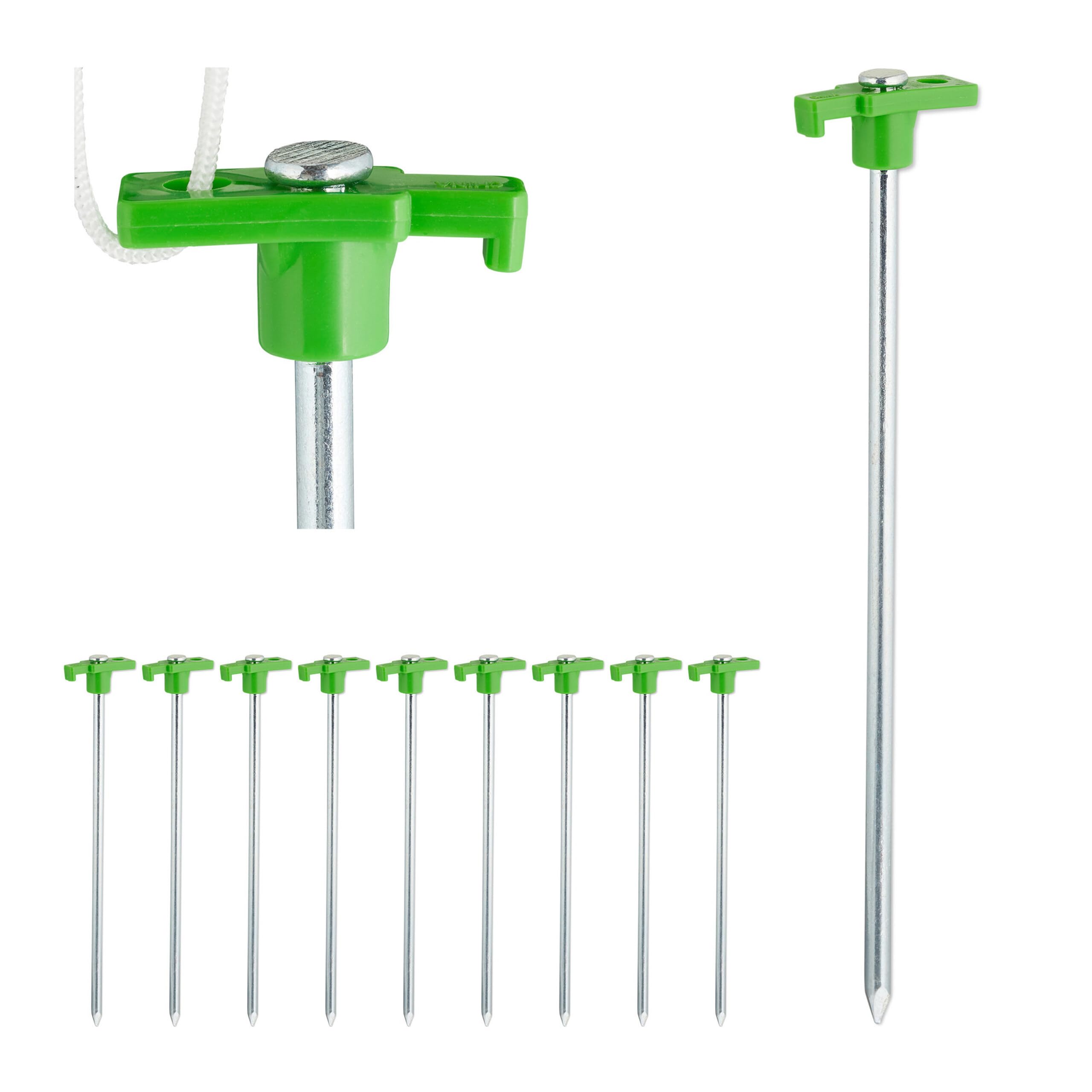 Set da 100 Picchetti, Pioli da Tenda, Ancoraggio su Terreni Duri, 25cm, Campeggio, Acciaio Zincato, Verde Chiaro