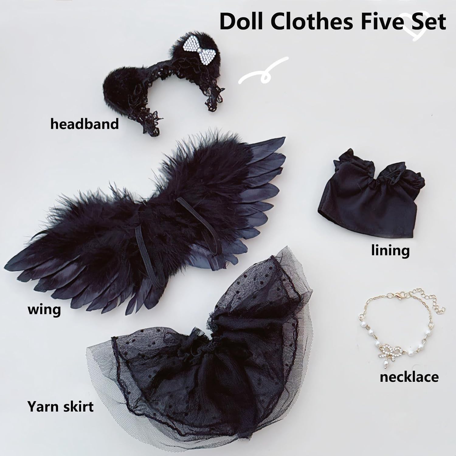 Doll Clothes for Lububu Premium Black 5-Piece Lububu Dolls Outfits Set Clothing Accessories (No Doll) (Black)