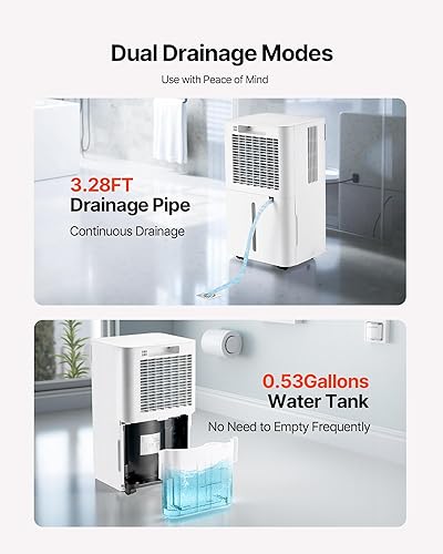 Miniatura 6 de VEVOR Deshumidificador de 35 pintas para el hogar y el sótano, cobertura de 2500 pies cuadrados, manguera de drenaje para uso comercial e