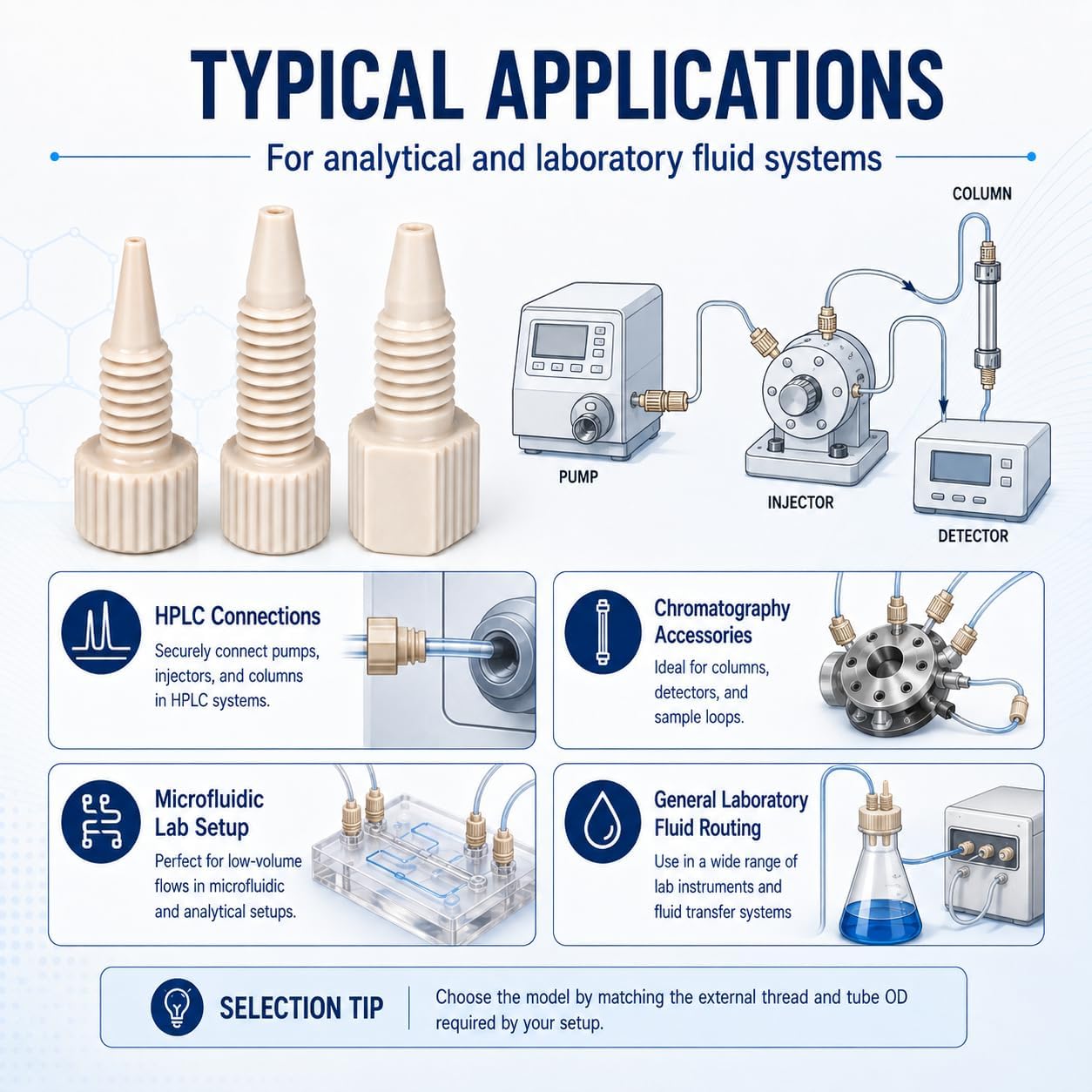 SCI Materials Hub PEEK Microtube Fittings for HPLC LC Chromatography (CHWG03 6-40 UNF)