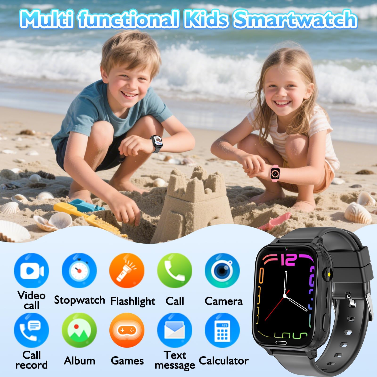 MOONKIDS Kinder Smartwatch Kinder mit GPS und Telefon, 4G Smart Watch Kinderuhr mit Voice Chat, SOS, IP67, Wasserdicht, Spielr, Geschenke für Jungen und Mädchen (Rosa)