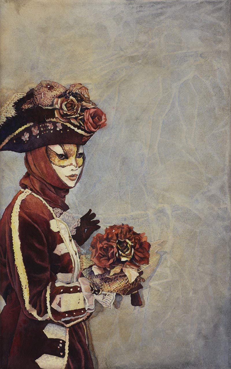 Watercolor batik of Venetian masked person during Carnivale- Venice, Italy (print)