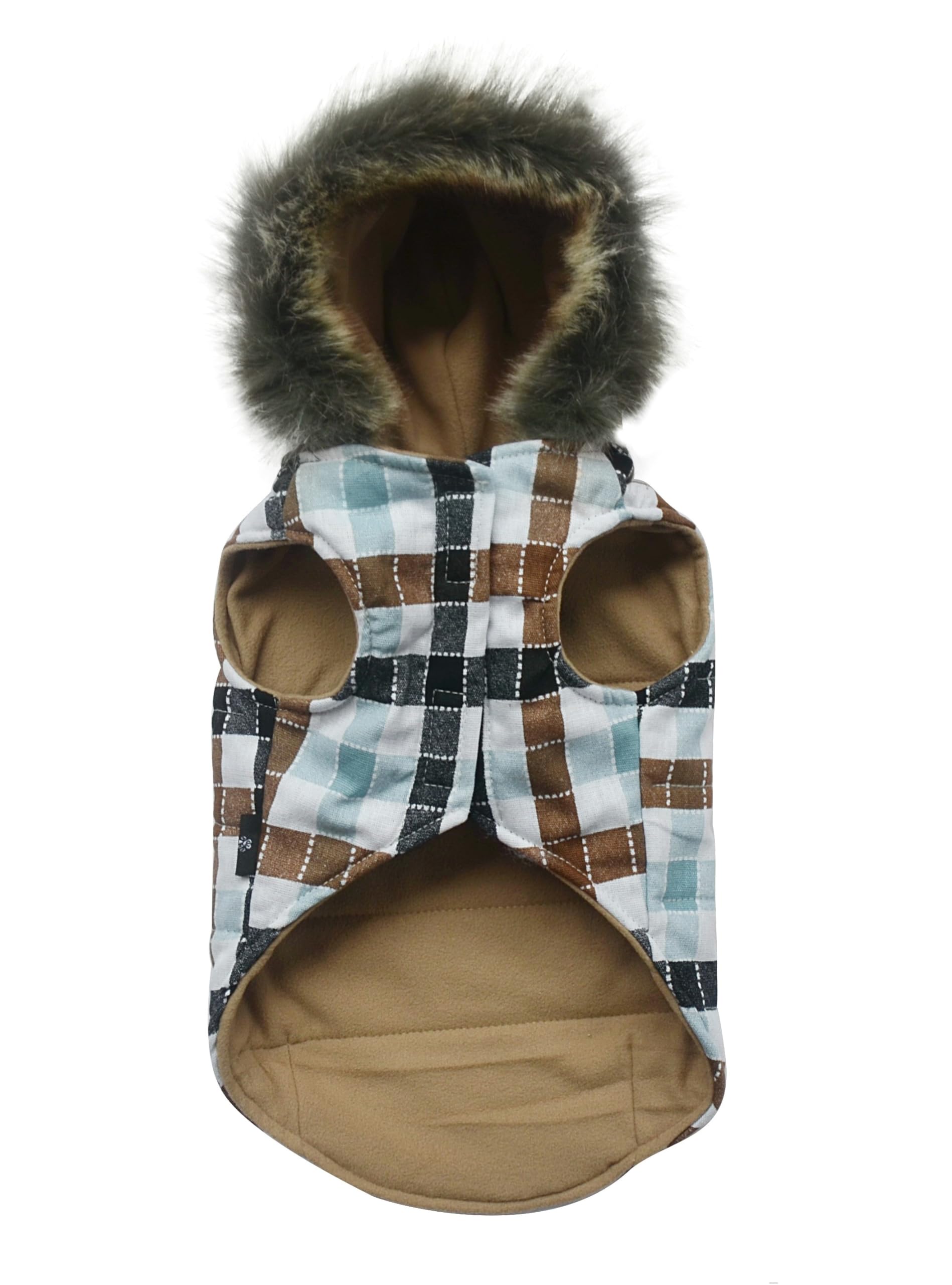 DoggyDolly W487 Hundemantel/Hundejacke mit Kapuze blau kariert (S- Brust 36-38 cm - Rücken 23-25 cm)