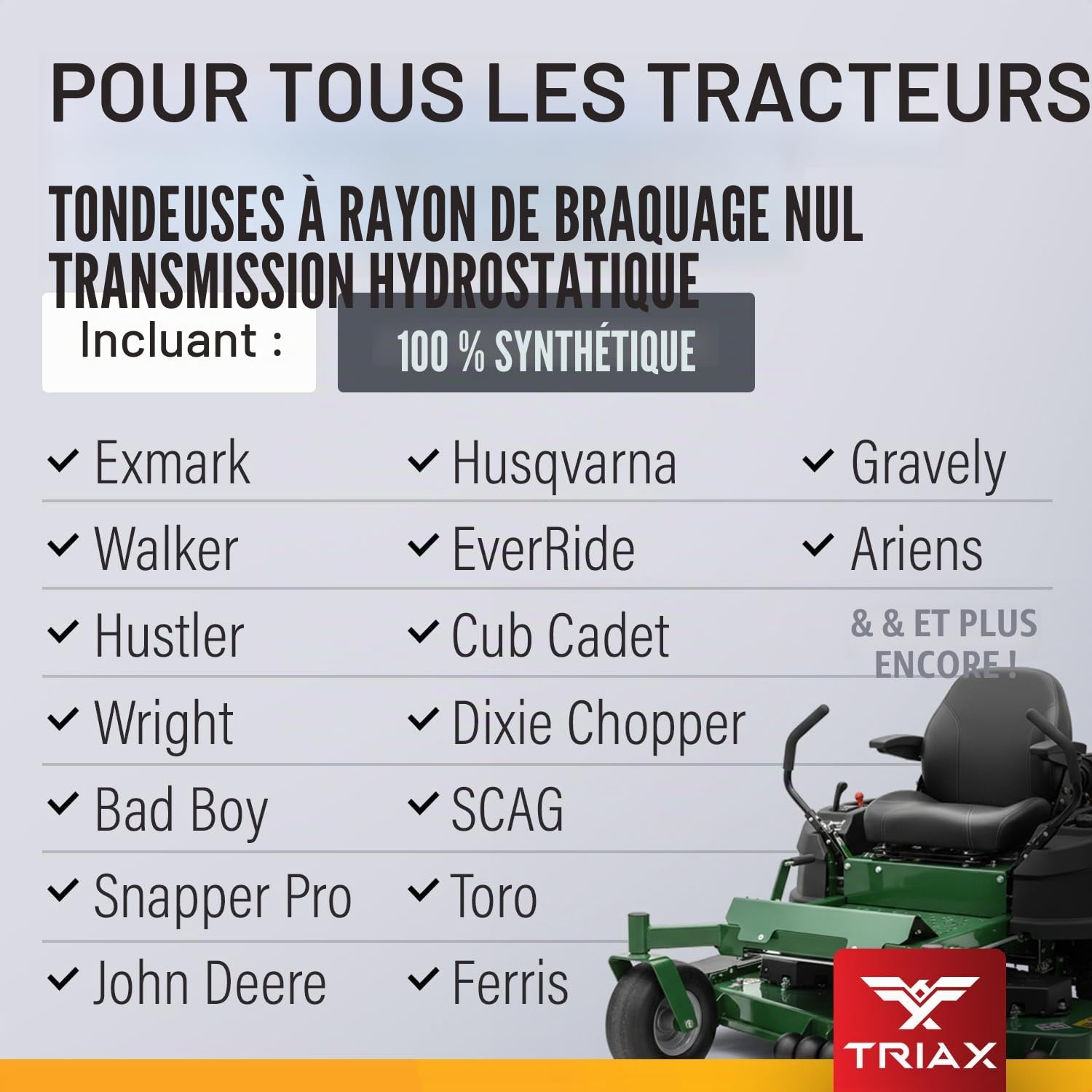 TRIAX Trans Zero 20W-50 Huile Synthétique pour Transmission Hydrostatique - Pour Tondeuses à Zéro Rayon de Braquage et Tondeuses Autoportées Zero Turn - Longue Durée et Protection Maximale 3.785 ltr.