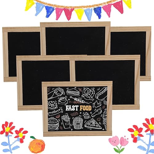 Harloon 6 pizarras enmarcadas de 10.5 x 8.5 pulgadas a granel de madera de doble cara para mesa, pequeños letreros de pizarra para aula, suministros