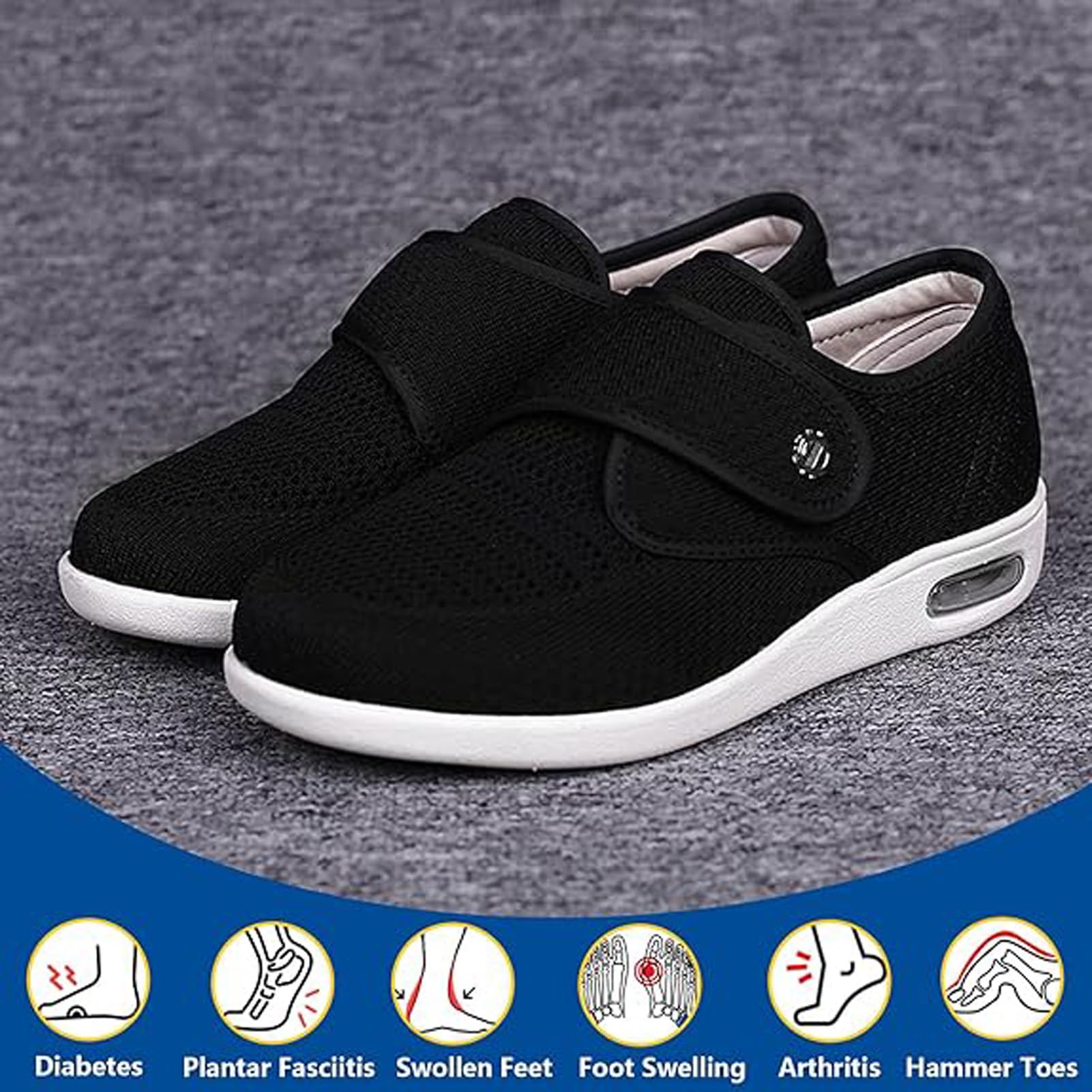 Zapatos para Caminar Transpirables, Anchos Ancianos Zapatos Caminar, Cierre Ajustable, Deportivos Casuales Ajustables, para Diabéticos, Pies Hinchados Artritis Edema