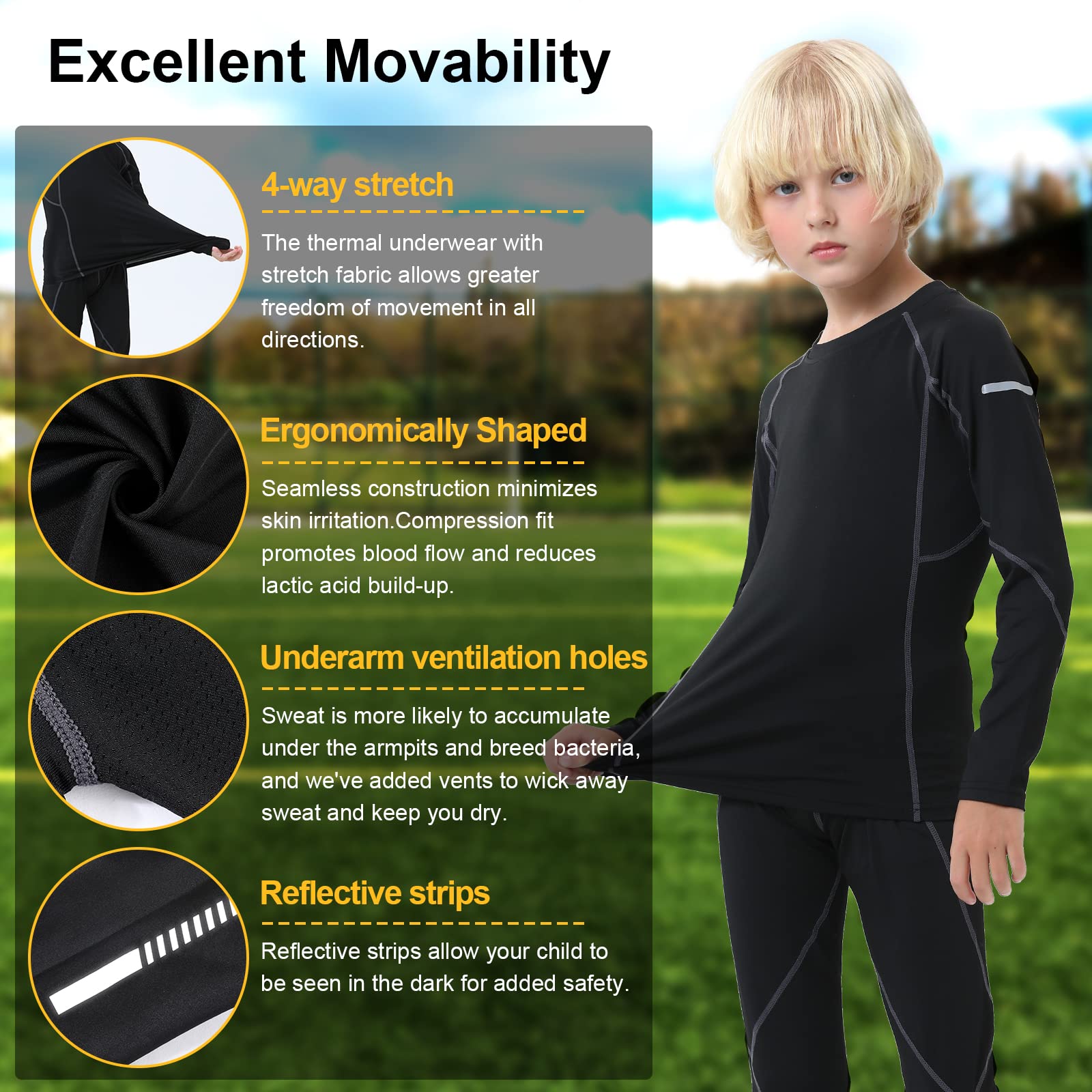 Leeboom Intimo Termico Bambini Traspirante Maglia Termica Bambino Asciugatura Rapida Intimo Funzionale Set da Bambina e Bambino per Running, Sport Invernali