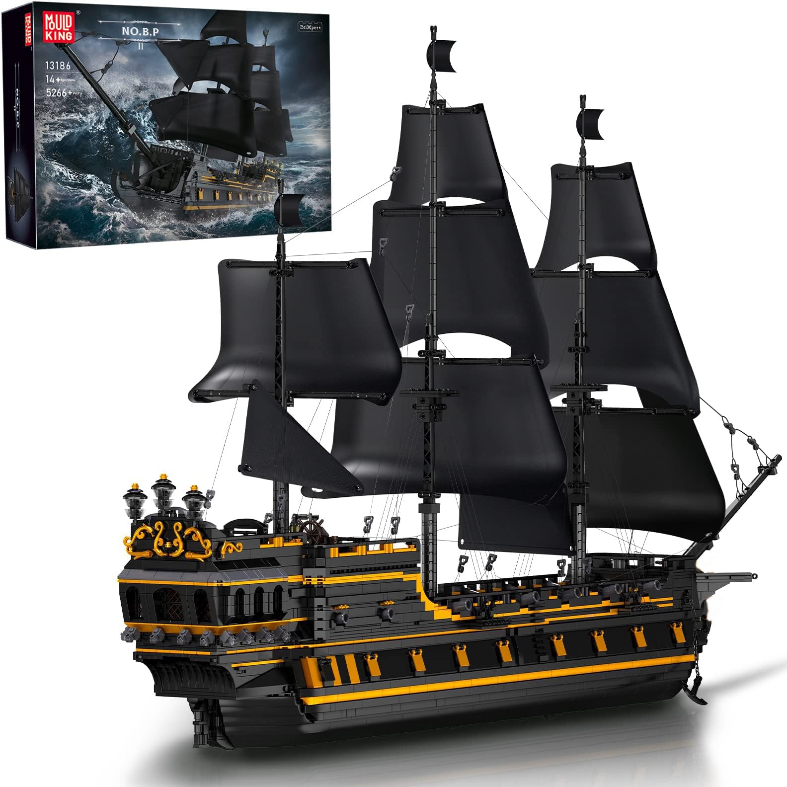Mould King 13186 pirate ship, classic pirate ship building set made of building blocks, collectible display model toy and wonderful gift idea for adults (5266 parts)