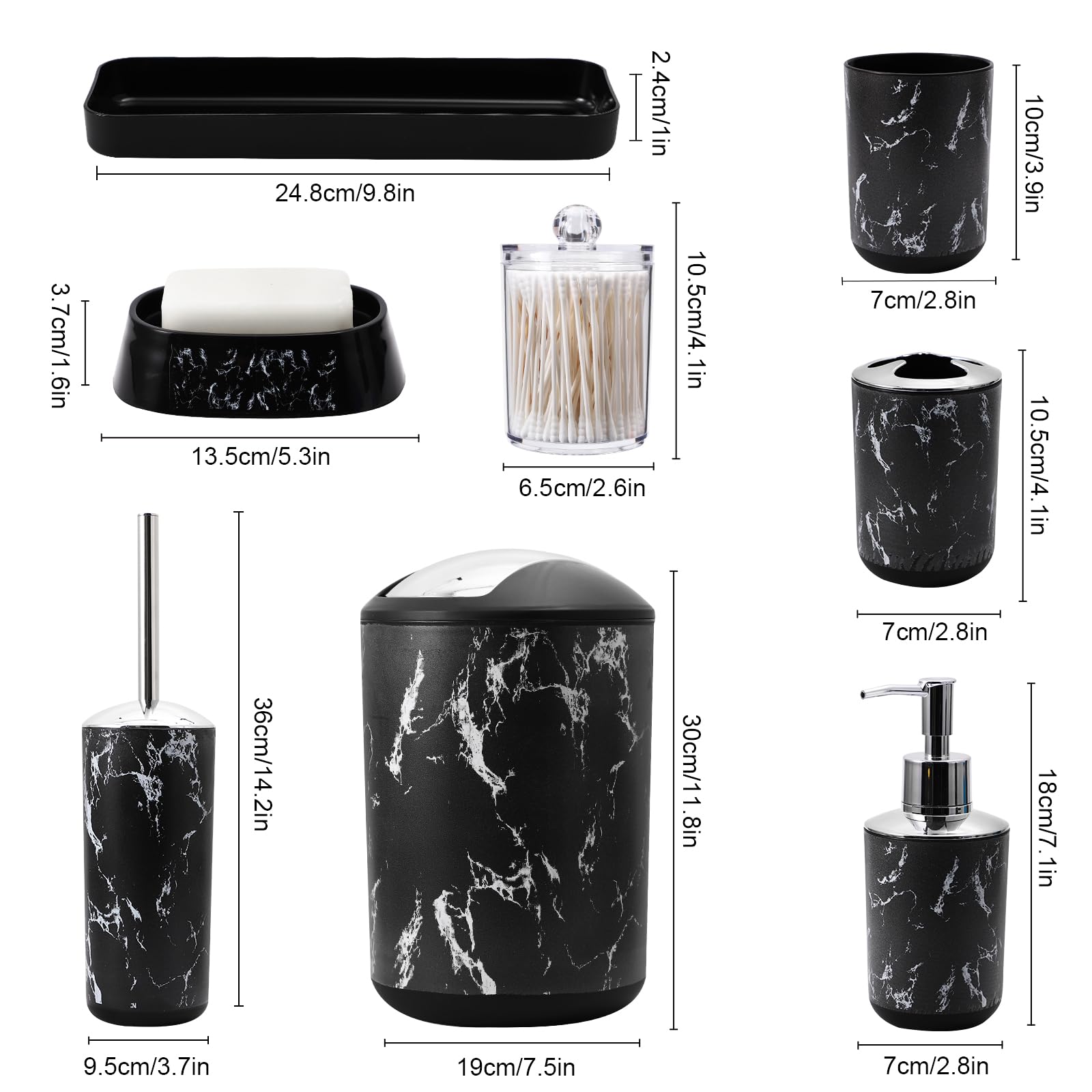 XLHOMO Black Marble Bathroom Accessories Set, Black Bathroom Set