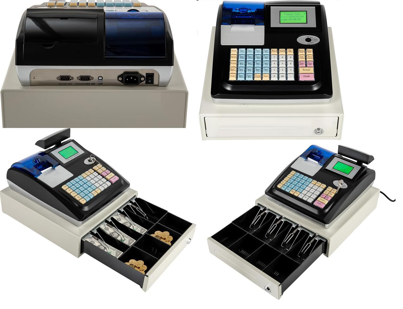 Caja registradora electrónica, Caja registradora con Tablero de conteo de Monedas,comprobador de Billetes, multipuerto de Mano, Comercio,White-US
