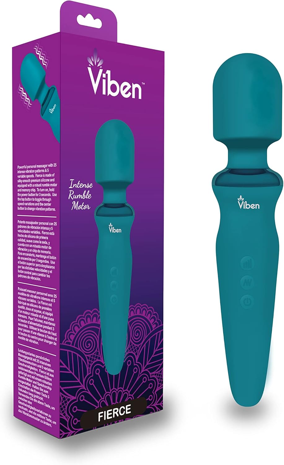 Viben Fierce Wand Massager | Personal Body Vibrator for Therapeutic Massage | Premium Silicone Travel Size Stimulator | USB Rechargeable Waterproof Sex Accessories for Adult Couples - Ocean