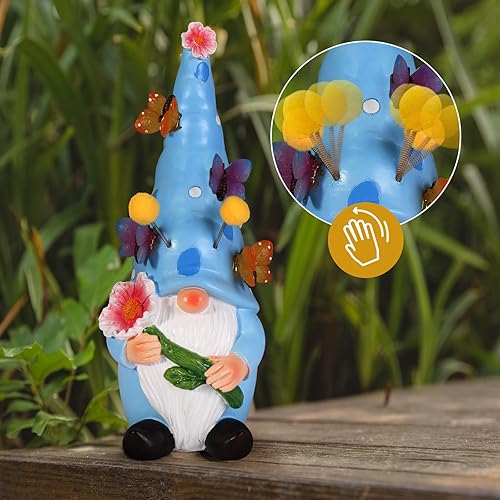 Miniatura 3 de Gnomos de jardín para decoración al aire libre, estatuas solares, divertidas esculturas de jardín y estatuas con luces de mariposa, gnomo artístico