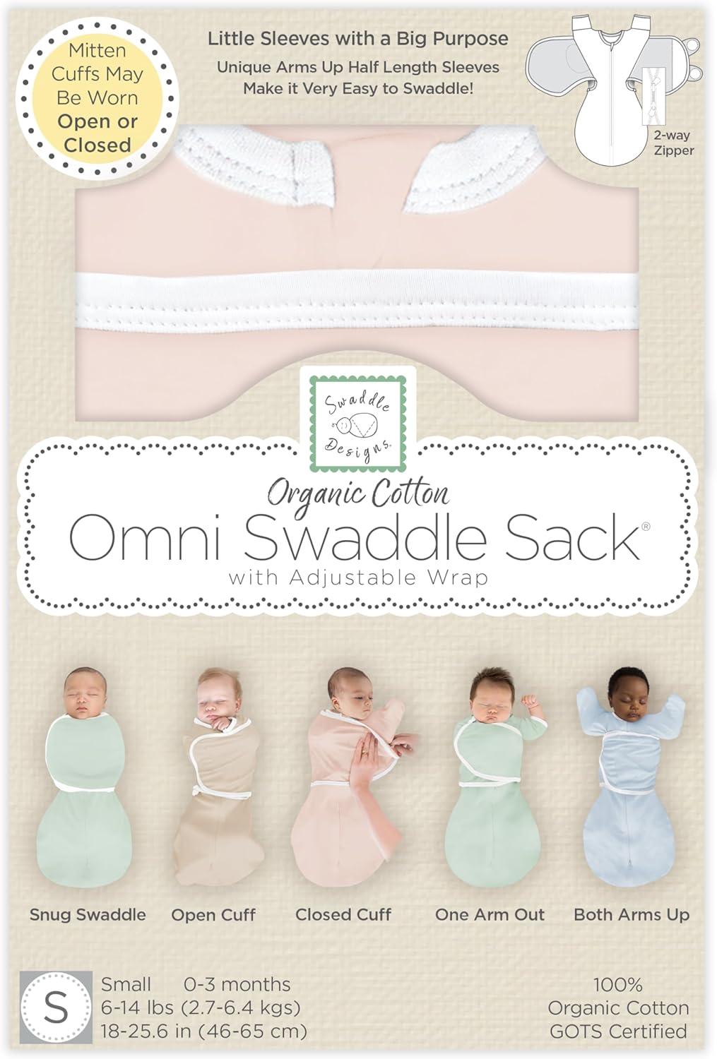 SwaddleDesigns オーガニック6ウェイオムニおくるみサック 新生児用アームアップおくるみ 驚愕反射を落ち着かせるその他の