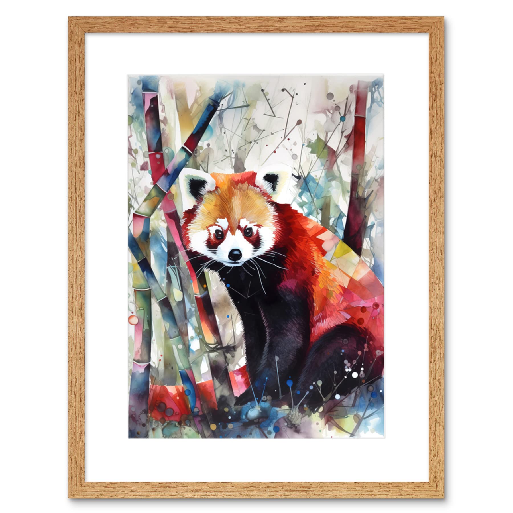 Artery8 Red Panda In Bamboo Forest Folk Art Artwork Framed Print Wall Art 9X7 Inch