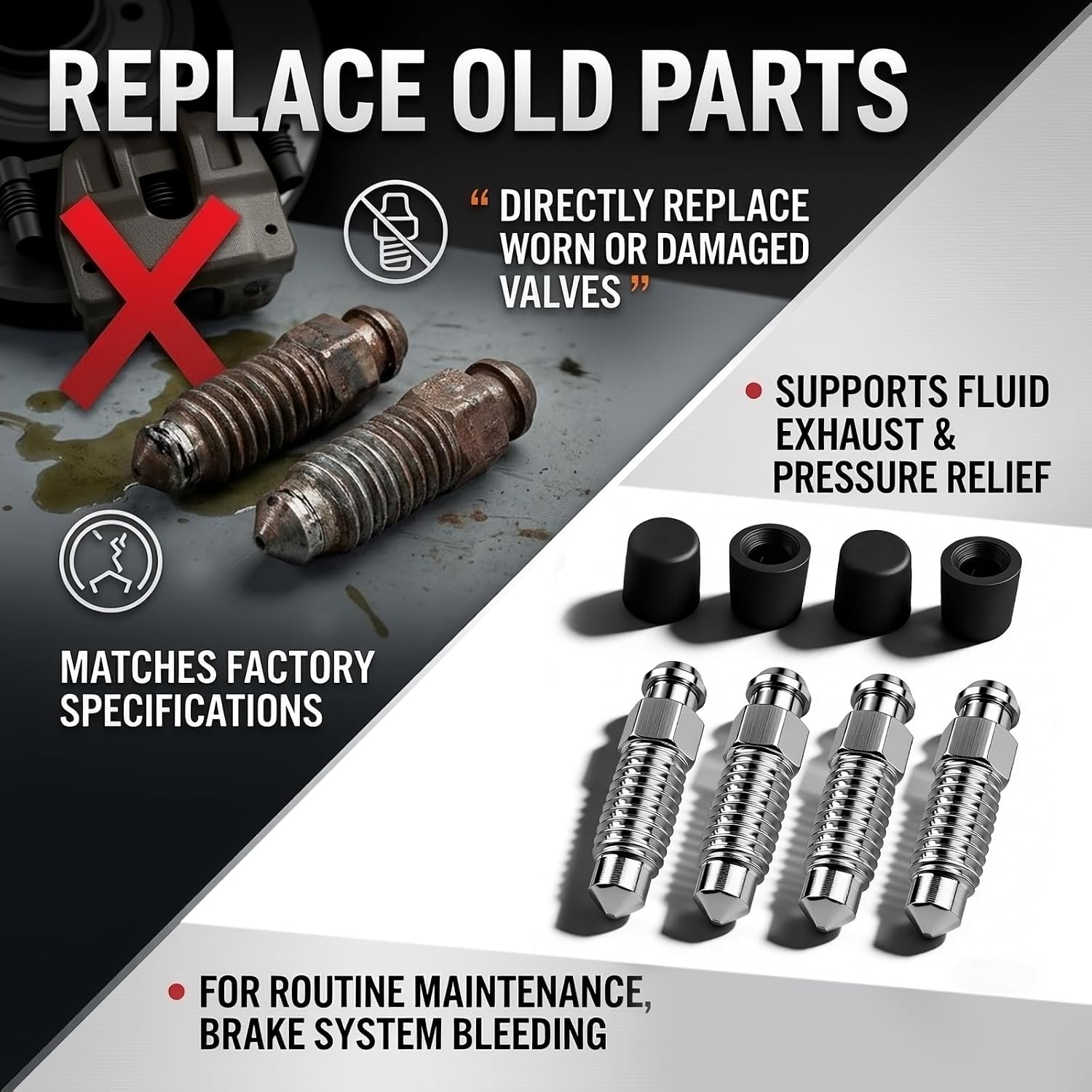 M8x1.25-28mm 4PCS Brake Bleeder Screw,Sturdy Brake Bleeder Valve with Brakes Bleeders Caps for Quick Air Bleeding,Bleeders Screw for Repair and Replacement of Brakes Systems in Vehicles