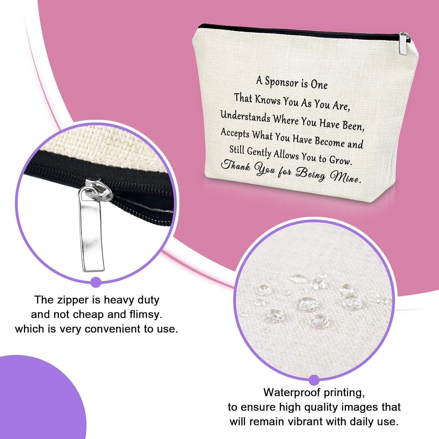 Sazuwu Sponsor Gift Sponsor Appreciation Gift Makeup Bag Thank You Gift for Women Addiction Recovery Gift Cosmetic Bag Confirmation Gifts for Sponsors Birthday Christmas Gift Travel Pouch image 3