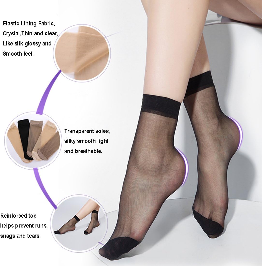 BONAS Women Sheer Socks 10 Pairs Ankle High Soft Crystal Silky Hosiery Office - Image 3
