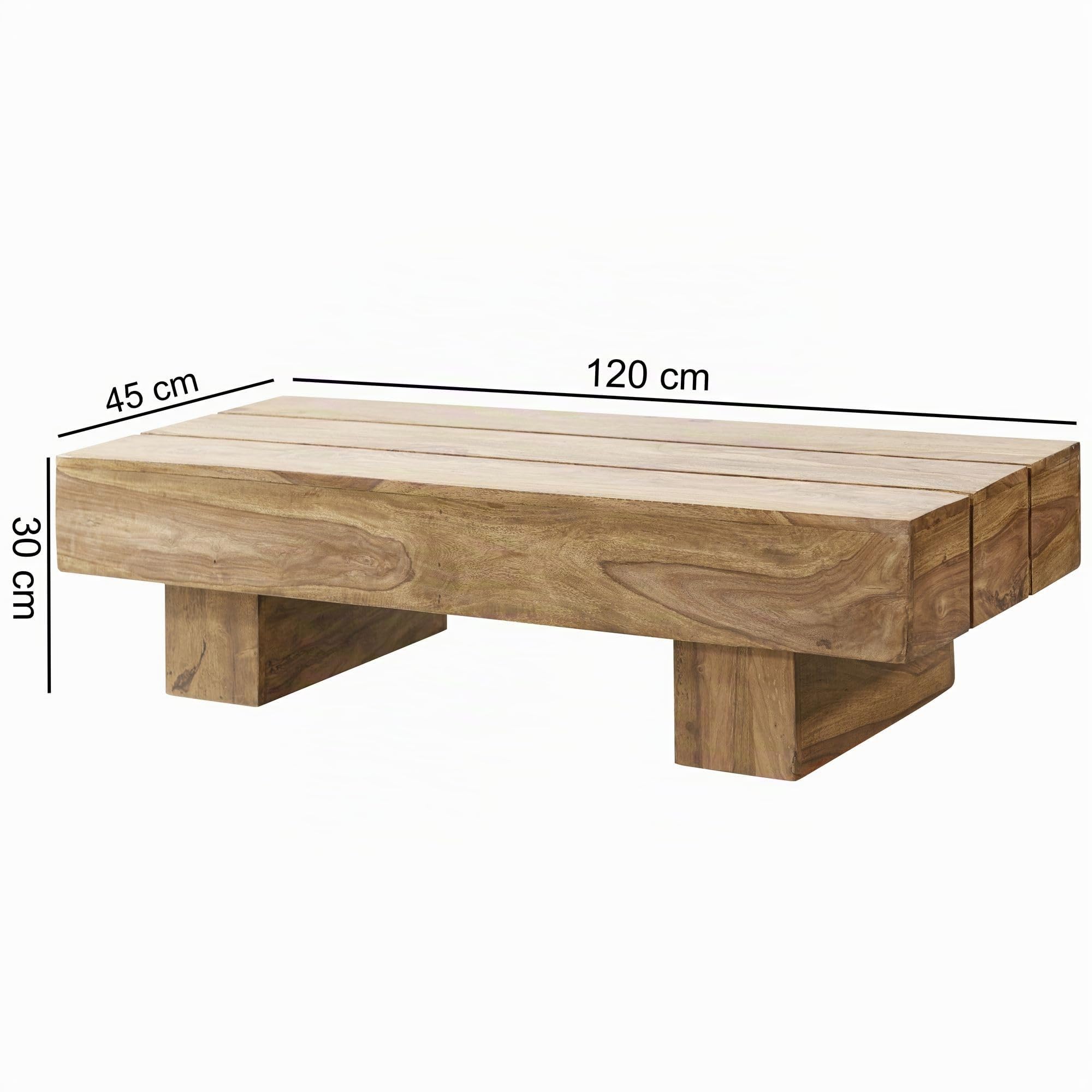 FineBuy Tavolino 120x45x30 cm Acacia Massello Marrone, Design a Blocchi
