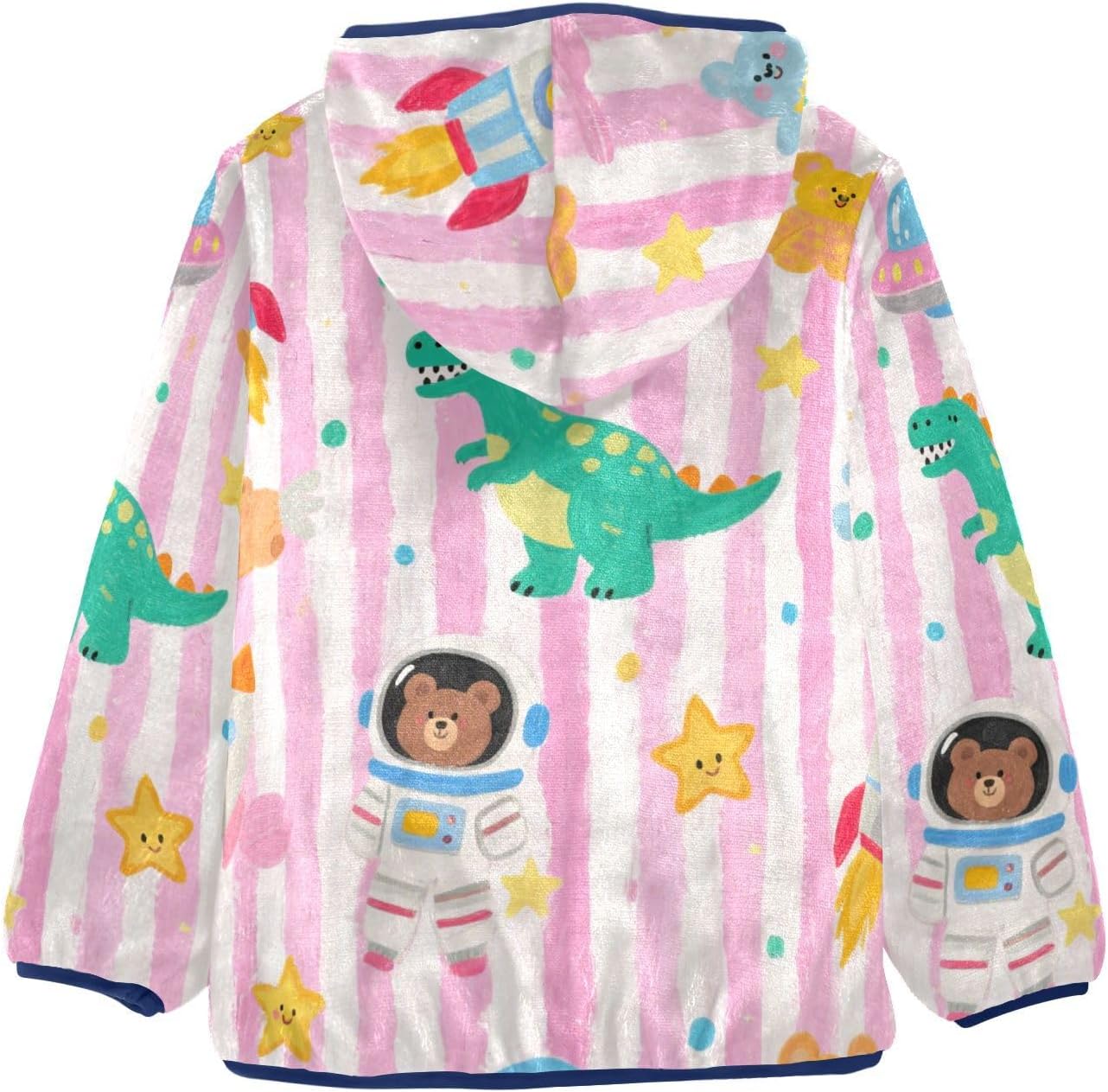 KLL Cartoon Cute Dinosaur ROCKETS Toddler Winter Jackets Children Plush Outerwear Navy Blue Baby Boy Girl Clothes