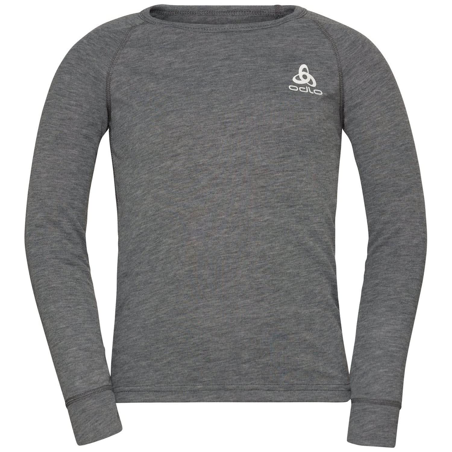 Odlo Thermounterwäsche für Kinder Active Warm | Odlo Steel Grey meliert | Größe 128 | Sportunterwäsche für Mädchen und Jungen | Langarm-Thermoshirt