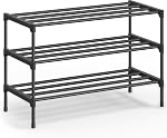 SONGMICS 3-Tier Shoe Rack for Closet, Compact Metal Shoe Organizer Shelf for Entryway, Bedroom, Small Spaces, Stackable, 11.8 x 24.5 x 19.1 Inches, Black ULSA123BH01