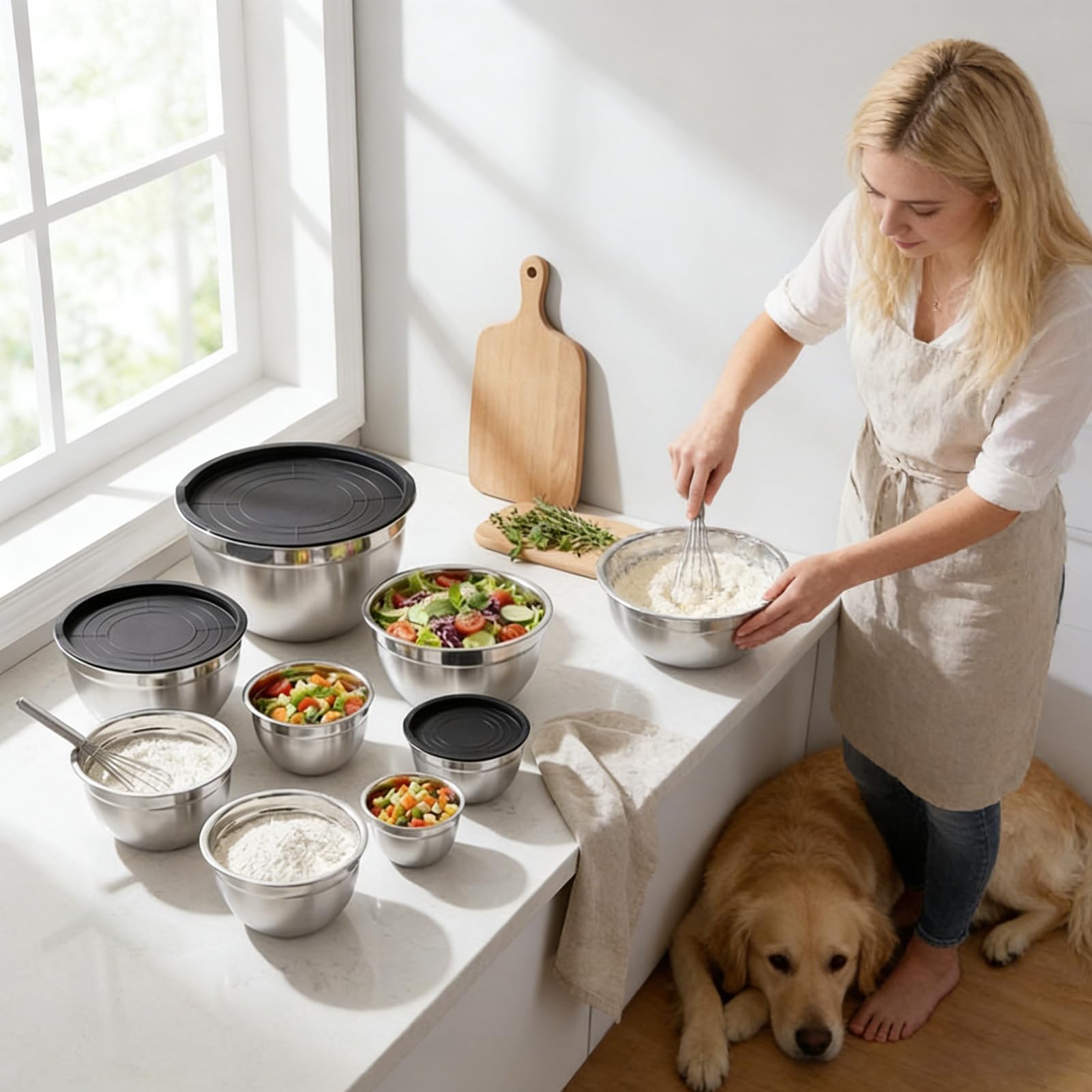Per Con Coperchio 7 Pezzi Incassati Rotondi Antiscivolo Utensili Da Cucina | Ciotole Da Cucina Per Preparazione Cibo Per Salsa Cereali Snack Uova Condimenti Verdure Impasto