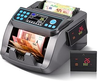 Bonvoisin Geldzählmaschine, Wertzählung, Euro UV/MG/IR/MT/DD Falschgelderkennung, Nennwertsortierung und Mischzählung, Additions- und Batch-Modus, 3 Displays, für Unternehmen, 1000 Scheine/Min (EU)