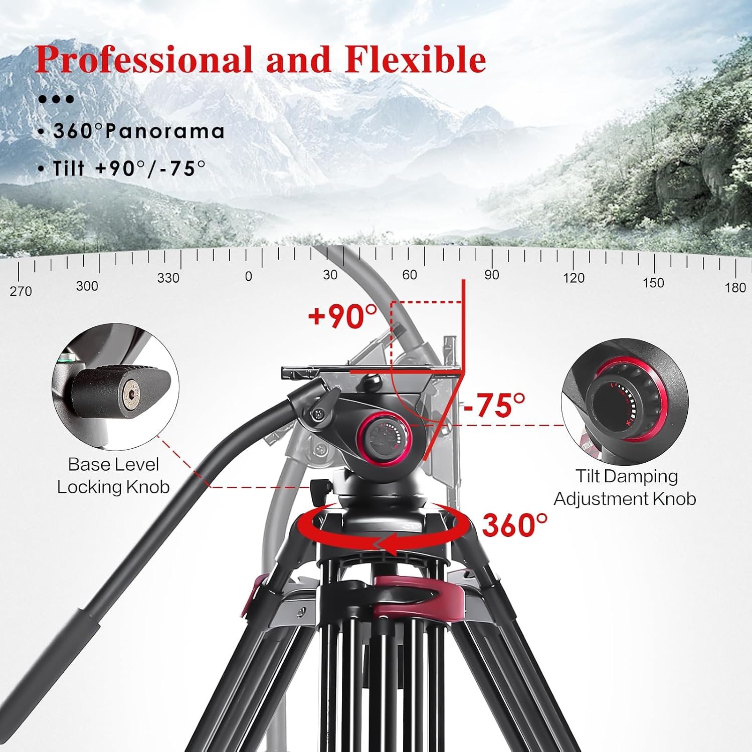 miliboo Camera Tripod Heavy Duty,Professional Tripod for Camera with Carry Bag Compatible,Video Tripod with 360 Degree Fluid Head for Canon Nikon DSLR Camcorder (MTT609A)