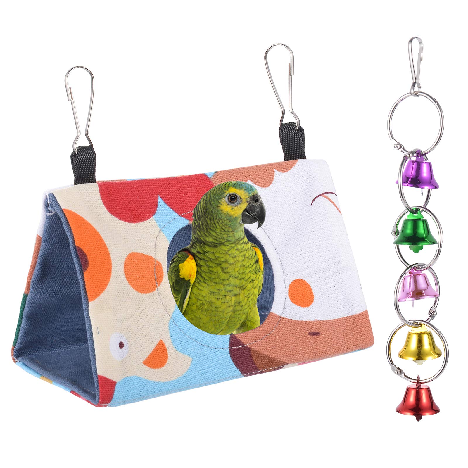 Bird Nest Snuggle Hut Hanging Hammock Parrot Hideaway House Shed Sleeping Bed with Swing Bell for Parrot Parakeet Cockatiels Budgies Budgerigar Eclectus Cockatoo Lovebird in Spring Summer Autumn