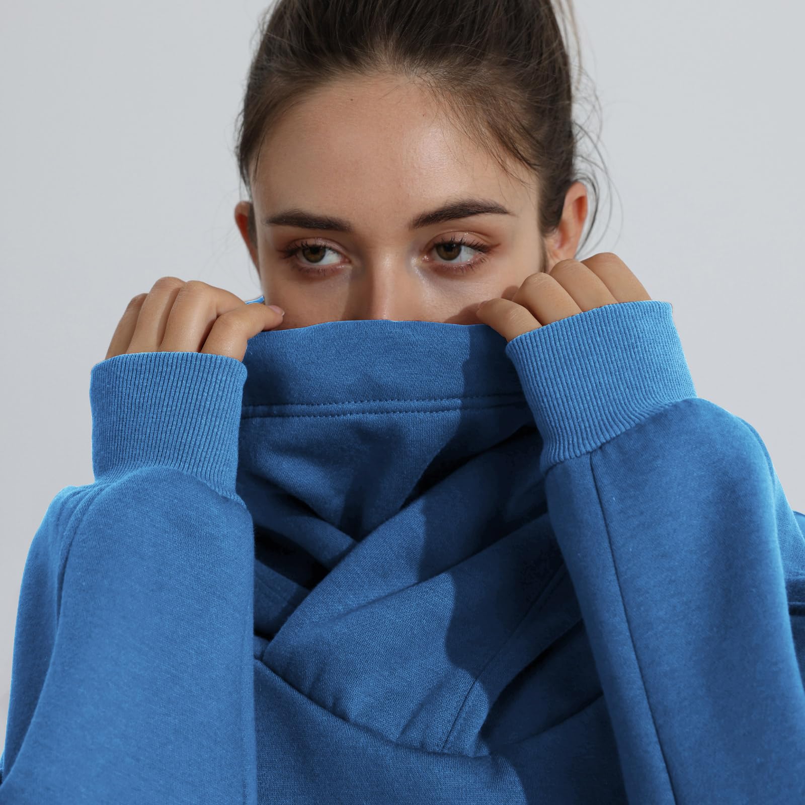 Kobiety Fleece Bluza z kapturem z Szalikiem Miękka Bawełna Oversize Pullover Casual Hoodie Sweatshirts Jesień Ubrania Zimowe