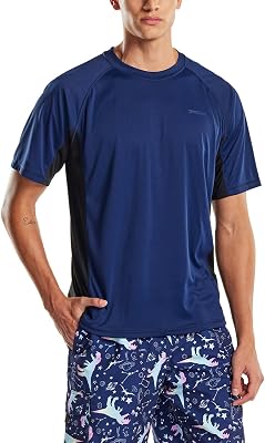 Men's Rashguard Swim Shirts, UPF 50+ Loose-Fit Short Sleeve Shirt, UV Cool Dry fit Athletic Water Shirts