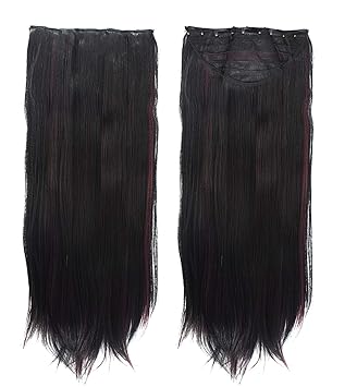 Majik Synthetic Hair Extension with Attach 5 Clips for Women and Girls (Burgundy)