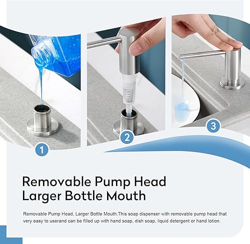 Miniatura 3 de Dispensador de jabón para fregadero de cocina con botella de 17 onzas y kit de tubo de extensión de 40 pulgadas, dispensador de jabón integrado de