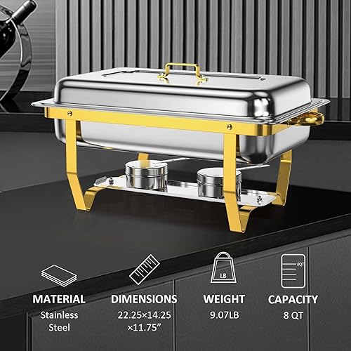 Miniatura 4 de Juego de 2 platos para bufé, platos de alta calidad de 8 cuartos de galón para bufé, chafers y calentadores de bufé para cumpleaños, boda, diseño de