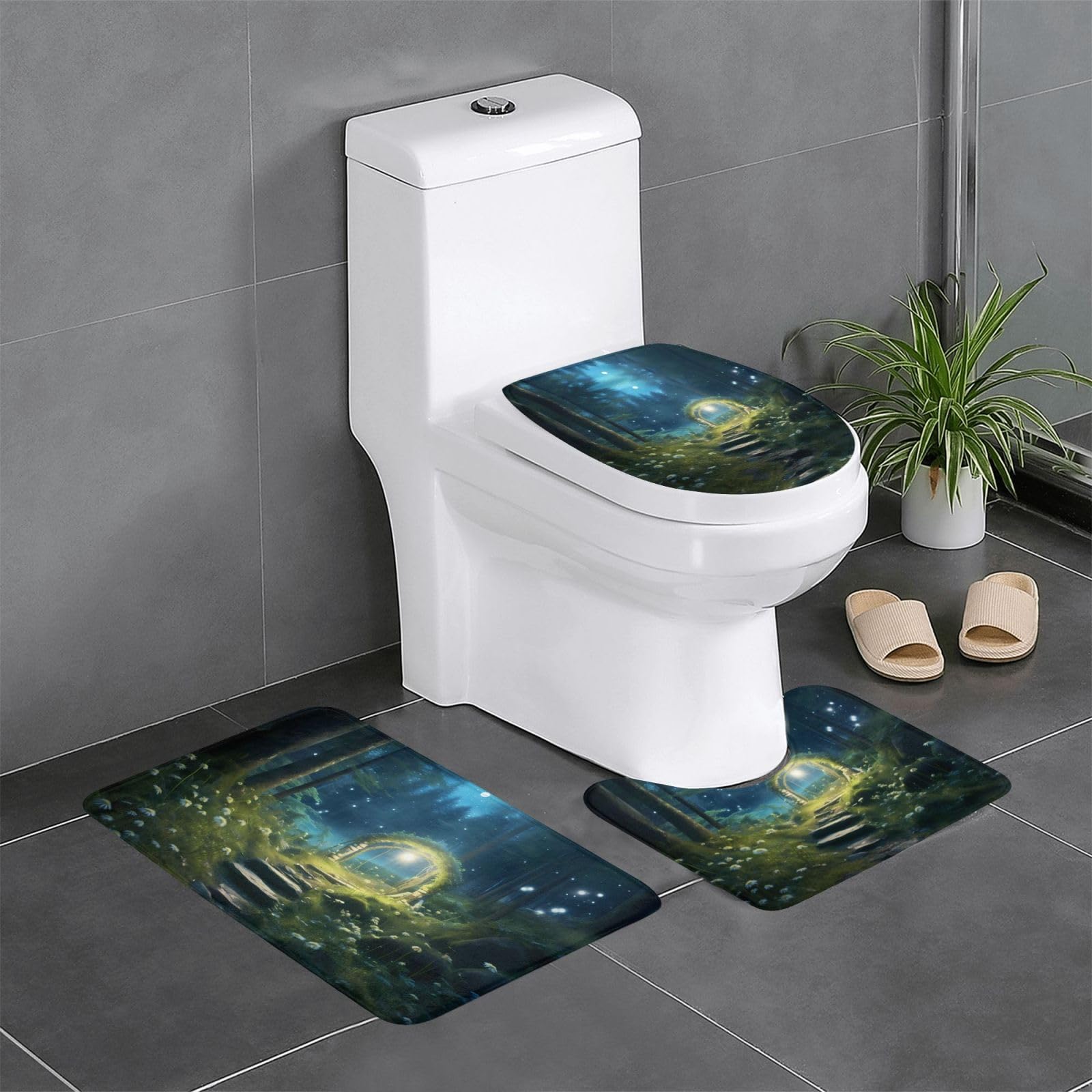 Tapis de salle de bain forêt profonde WHJSSF lot de 3 tapis déco nature pour WC et coiffeuse