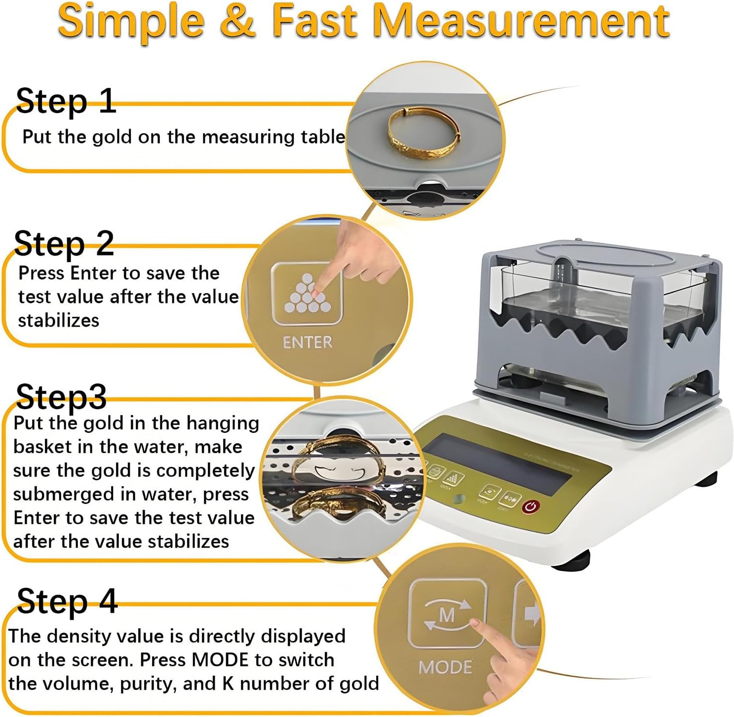 Gold Purity Testing Machine,Digital Electronic Gold Density Meter,with Printer,Digital Electronic Precious Metal Gold Purity Tester Combined,for Jewelry Sales Recycling Processing 120K