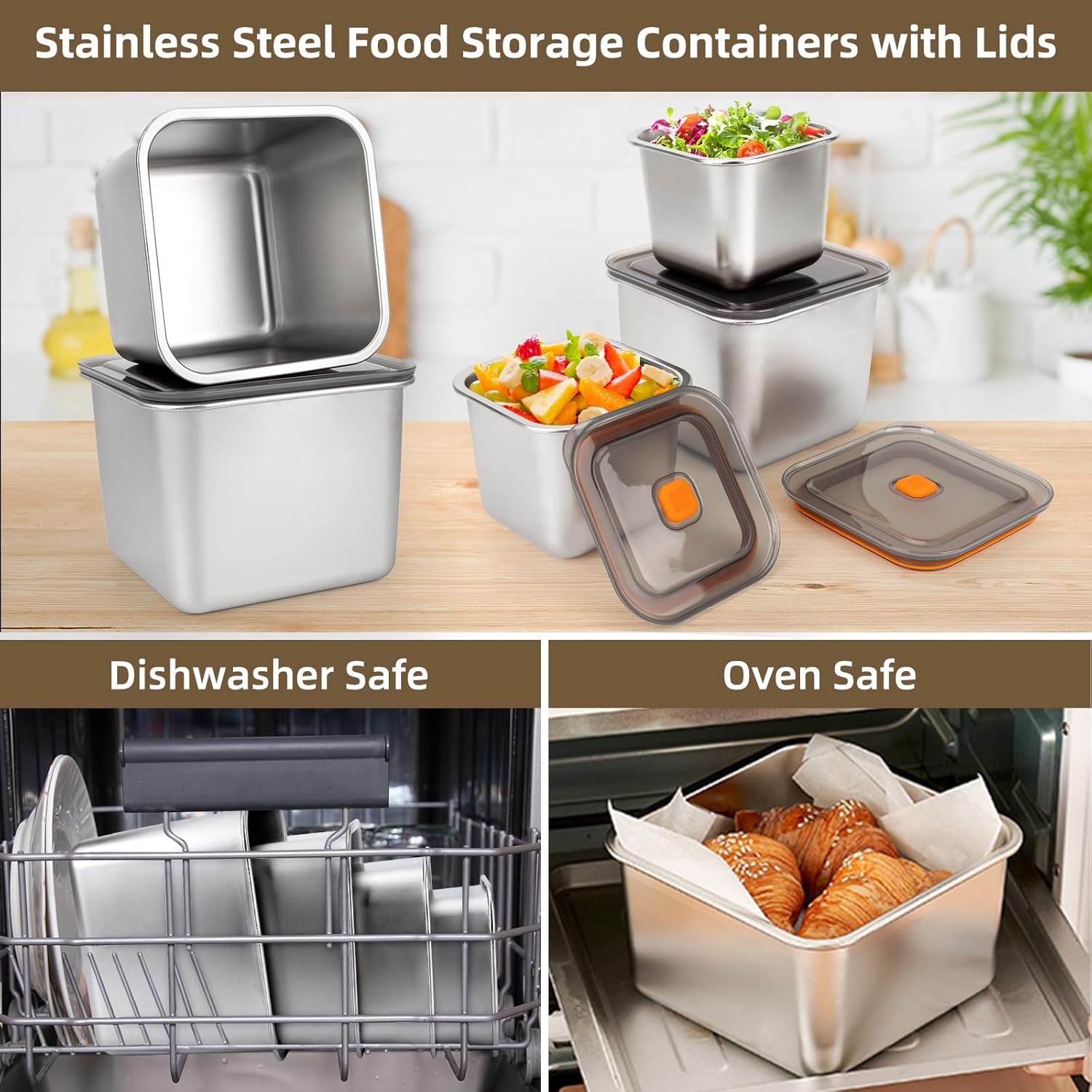 2 PCS Stainless Steel Food Storage Containers(67oz) with Lids Leak Proof & Airtight | Square Stainless steel freezer Containers,For Meal Prep,Fruit,Snack,Freezer - Image 4